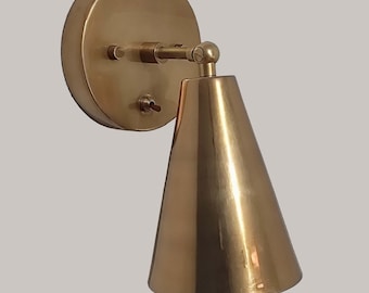 Modern Brass Wall Sconce Light – Cone Wall Lamp, Mid Century Wall Lighting, Gold Bedside Sconce, Bathroom Vanity Light, Adjustable Wall Lamp
