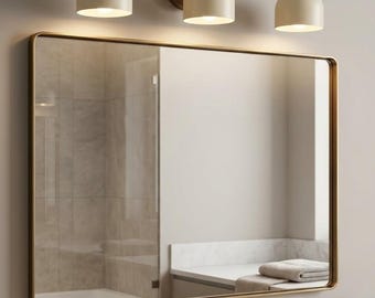 Mid Century Modern 3 Light Wall Sconce | Brass Vanity Light | Cream Dome Shade Bathroom Light | Bathroom Vanity Lighting Fixture