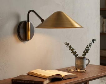 Modern Brass Wall Sconce, Minimalist Wall Lamp, Mid Century Wall Light, Gold Bedroom Sconce, Bedside Reading Light, Contemporary Wall Light