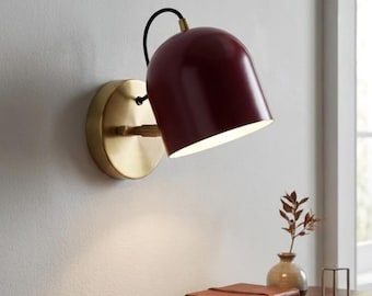 Modern Black & Brass Wall Sconce Light, Adjustable Industrial Wall Lamp, Minimalist Bedroom Bedside Light, Gold Accent Wall Fixture