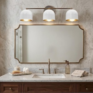 Modern Brass 3 Light Bathroom Vanity Light, White Glass Wall Sconce, Mid Century Bathroom Light,Vanity Light Fixture, Farmhouse Bath Light