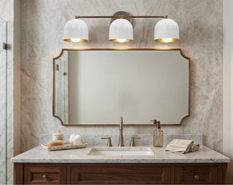 Modern Brass 3 Light Bathroom Vanity Light, White Glass Wall Sconce, Mid Century Bathroom Light,Vanity Light Fixture, Farmhouse Bath Light