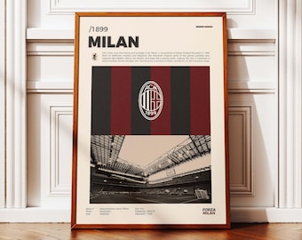 Minimalist AC Milan Poster | San Siro Design Poster | Rossoneri Fan Gift | Italian Football Stadium Decor | Milan Football Stadium Poster