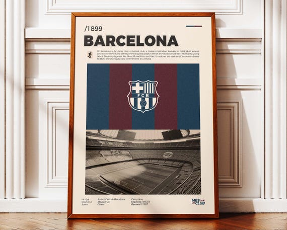 Poster FC Barcelone Minimaliste | Affiche Camp Nou | Cadeau Fan Barça | Déco Murale Foot Moderne | Poster Stade Foot | Més que un club