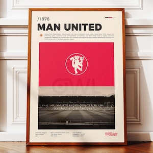 Poster Manchester United Minimaliste | Affiche Old Trafford Minimaliste | Cadeau Red Devils | Déco Foot Premier League