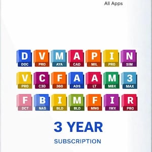 May include: A white card with the Autodesk logo and "All Apps" text. It features colorful blocks with app names and a "3 YEAR SUBSCRIPTION" label. The word "Bestifies" is at the bottom.