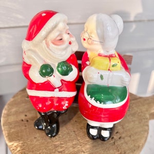 Mid-Century Santa + Mrs. Claus on Bench