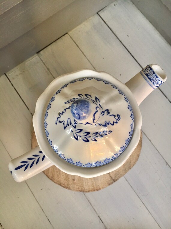 Vintage Farmhouse Plate with Quails Antique Stoneware Furnivals Quail 1913 Dish 8 Blue and White Transferware Ceramic Quail Dish