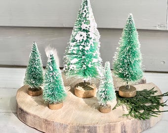 Vintage Snowy Bottlebrush Tree Set of 5