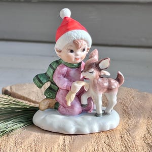 Retro Lefton Sweet Child + Fawn Figurine
