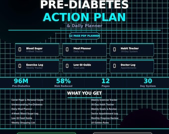 Pre-Diabetes Action Plan PDF | Blood Sugar Tracker A1C Management Journal | Glucose Log & Meal Planner Printable Diabetes Prevention Planner