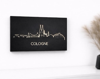 Köln Skyline | Metall Deko mit hinterlegtem Spiegel | City Silhouette Decor (30x20 cm)