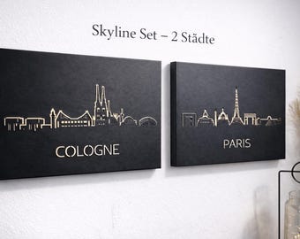 Cologne Paris Skyline Metal Decor Set | Mirrored City Silhouette Art (30x20 cm)