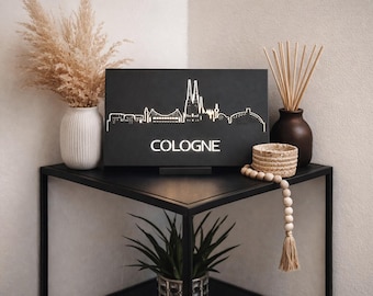 Arte mural metálico con silueta de la ciudad de Colonia (30 x 20 cm)