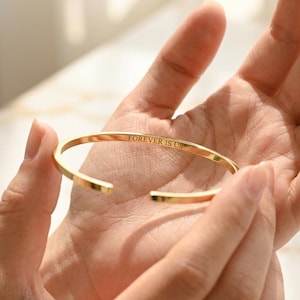 Personalized Secret Message Cuff Bracelet, Engraved Affirmation Bangle, Adjustable Minimalist Custom Jewelry Gift for Her, Gift to Mom