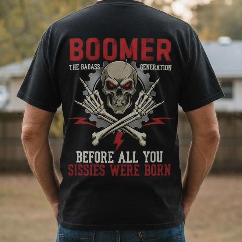 Boomer Skull Crossbones T-Shirt | Badass Generation, Soft Cotton Tee image 1