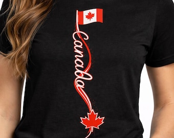 Vintage Canada Flag Maple Leaf Cursive Design T-Shirt, Patriotic Pride Gift