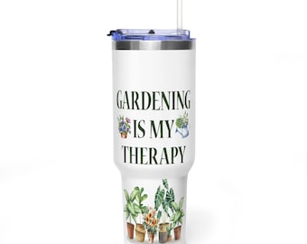 Gardening Is My Therapy 40oz Tumbler, Plant Lover Gift, Botanical Design
