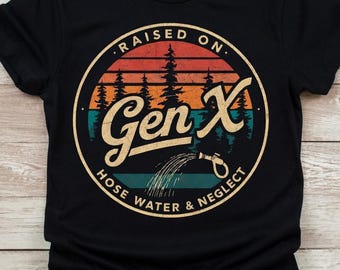 Raised On Gen X T-Shirt | Retro Sunset Mountains, Lost Water & Neglect Badge