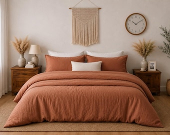 Set copripiumino color terracotta / Set camera da letto arancione bruciato / Arredamento nei toni della terra / Stile rustico boho / Queen King Twin Full