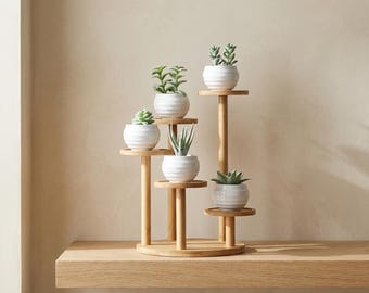 Wooden Tabletop Plant Stand 5 Tier Indoor Succulent Holder Multi Level Desktop Shelf Balcony Decor