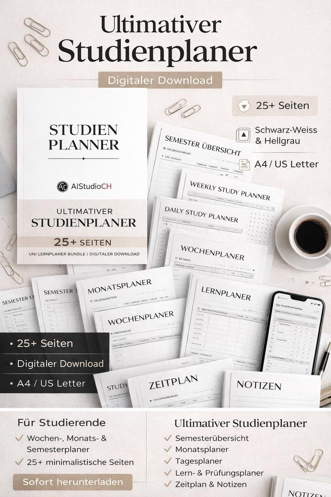 Study Planner PDF | Student Planner Printable | Digital Study Planner ...