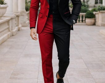 Bespoke Black Red Two-Tone Slim Fit Suit • Custom Tailored Formal Wear
