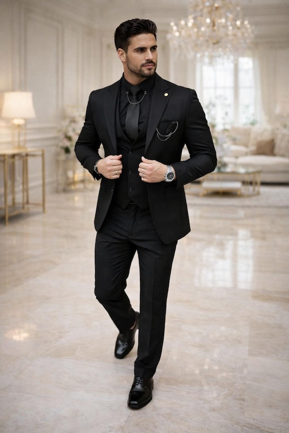black dress up men 3 Piece Suit * Custom Tailored Slim Fit Wedding Prom Formal Wear this impeccably tailored suit avery Dresses For Bachelorette Bride Size:Custom Size / Plus Size