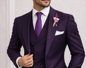 Purple 3 Piece Suit • Slim Fit Wedding Groom Formal Wear