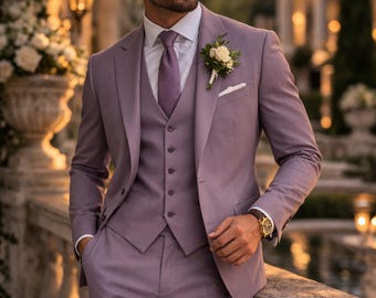 Lavender 3 Piece Men's Suit • Lilac Slim Fit Wedding Groom Formal Wear