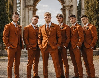 Rust 3 Piece Suit • Custom Made Slim Fit Wedding Groom Formal Wear