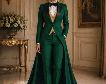 Women's Green Tuxedo Gown Suit • Custom Tailored Formal Evening Outfit