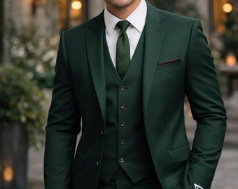 Forest Green Men's 3 Piece Suit • Slim Fit Wedding Groom Formal Wear