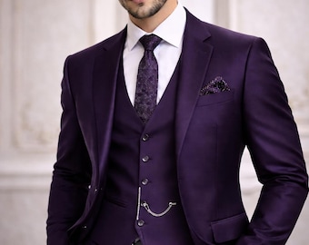 Purple 3 Piece Suit Men • Slim Fit Wedding Groom Prom Outfit • Custom Tailored Luxury