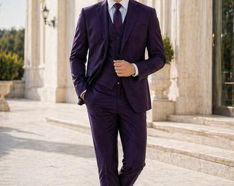 Purple 3 Piece Suit • Slim Fit Wedding Groom Prom Tuxedo Formal Wear