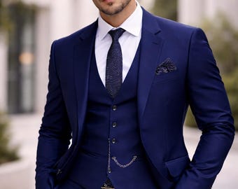 Men's Blue 3 Piece Suit • Ultra Luxury Slim Fit Wedding Groom Formal Wear