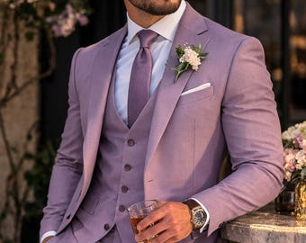 Lavender 3 Piece Men's Suit • Lilac Slim Fit Wedding Groom Formal Wear