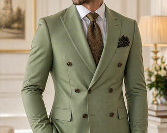 Sage Green Double Breasted Suit • Slim Fit Wedding Groom Formal Wear