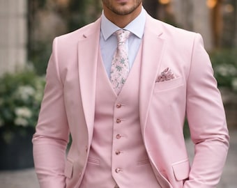 Light Pink 3 Piece Suit • Slim Fit Wedding Groom Formal Wear (Custom Tailored)
