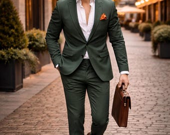 Men's Green Slim Fit 2 Piece Suit • Custom Tailored Formal Wedding Wear