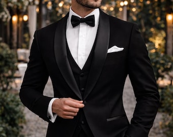 Men's Black Velvet Tuxedo Suit • Custom Tailored Slim Fit 3 Piece Formal Wear