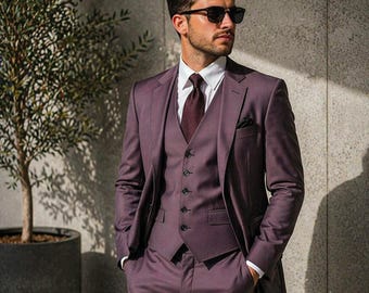 Purple 3 Piece Suit Men • Slim Fit Wedding Groom Formal Prom Wear