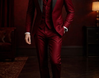 Red Shawl Lapel Tuxedo Suit • Custom Tailored 3 Piece Slim Fit Formal Wear