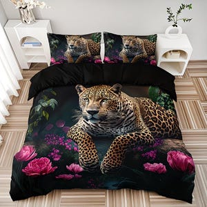 3pcs Stylish Wild Animal Leopard Rose High-Definition Digital Printed Bedding