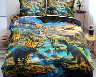 Dinosaur Bedding Set 2/3pcs Dinosaur Bedding, Jurassic Comforter Set, Animal Duvet Cover for Bedroom Decoration, 2D Cretaceous Flat Print