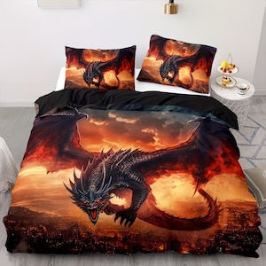 Juego de 3 piezas, funda nórdica de dragón suave y cómoda para cama individual, ropa de cama con estampado de dragón de animales salvajes antiguos, juego de ropa de cama de dibujos animados de dragón en 3D para cama individual para niños