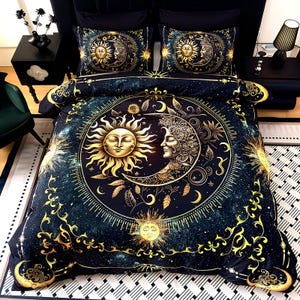 3-Piece Ultra-Soft Breathable Golden Sun Moon Planet Duvet Cover Set High-Definition Digital Print for Home and Dormitory Use