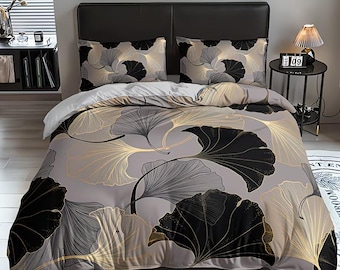 3pcs High-End Ginkgo Leaf Texture Duvet Cover Set (1 Duvet Cover + 2 Pillowcases, Pillow Core Not Included), Home Dormitory HD Printing