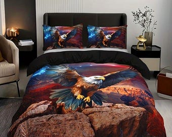 3pcs Majestic Eagle Bedding Set - Vibrant HD Printed Duvet Cover & 2 Pillowcases, All-Season Comfort for Home or Dorm Decor