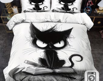 2/ 3pcs Quilt Cover Set, Black Cat Print Duvet Cover Set, King Queen Style Bedding, Quilt Decoration, Bedroom Guest Room, Birthday Gift